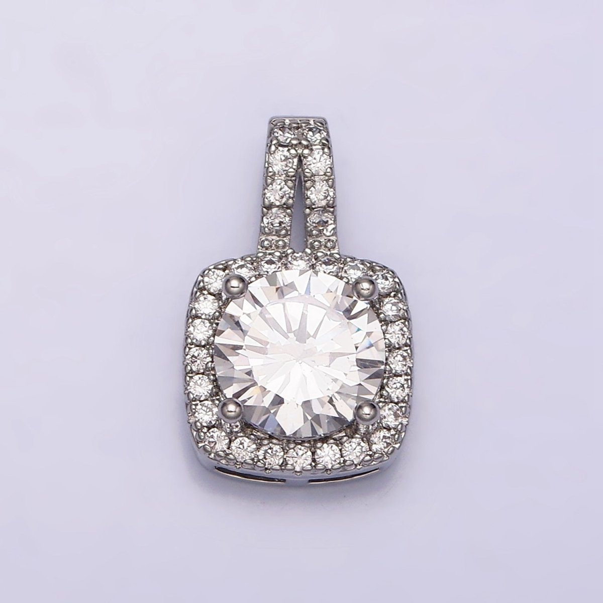 24K Gold Filled Round Clear Square Micro Paved CZ Pendant in Gold & Silver | AA459 AA460 - DLUXCA