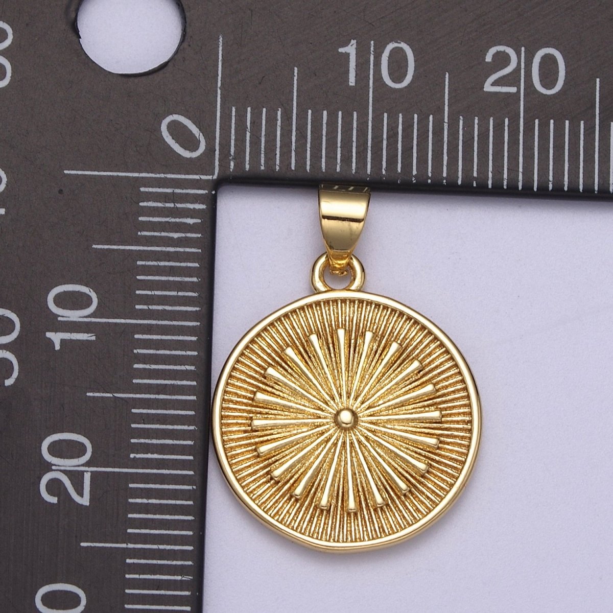 24k Gold Filled Round Coin Medallion Pendant, Sunburst Charm Necklace, Geometric Celestial Jewelry Supply H-393 - DLUXCA