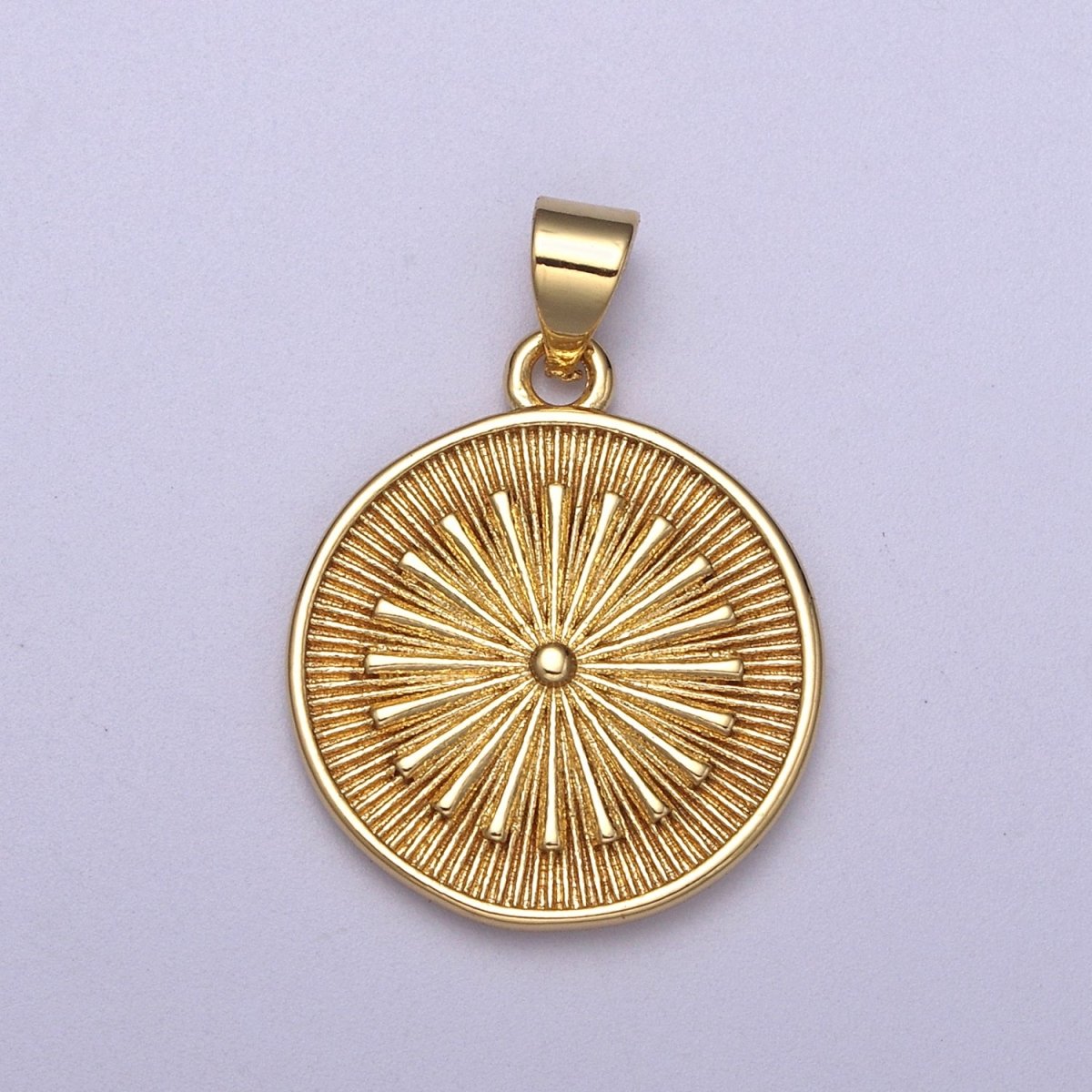 24k Gold Filled Round Coin Medallion Pendant, Sunburst Charm Necklace, Geometric Celestial Jewelry Supply H-393 - DLUXCA