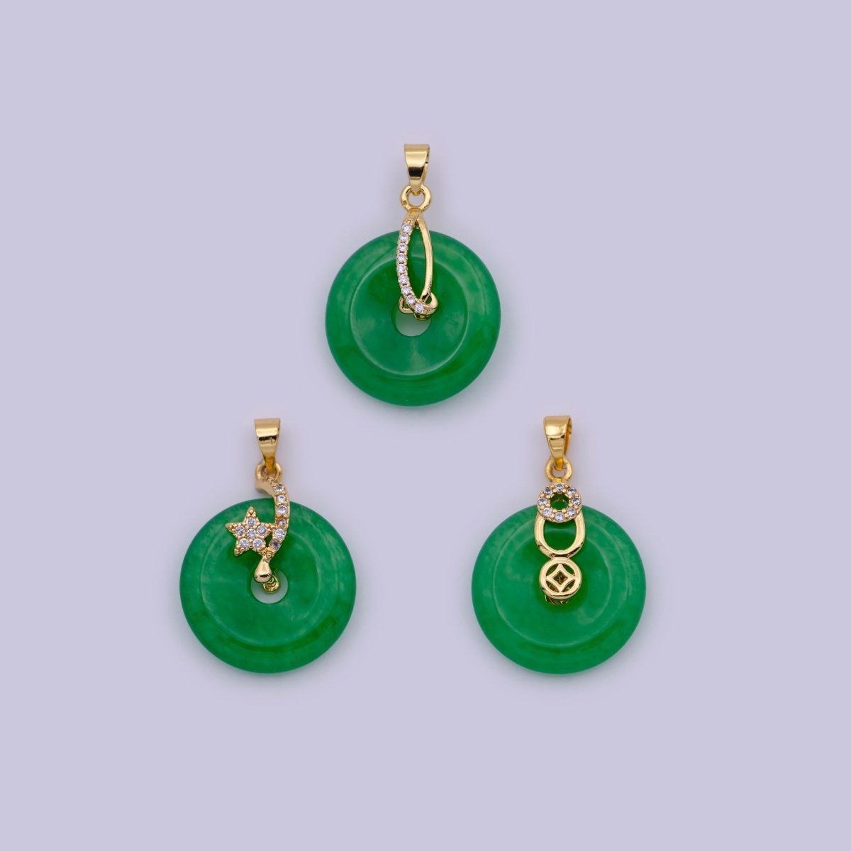 24k Gold Filled Round Jade Stone charm, Green Donut Stone Pendant, Jade Stone Pendant, Star Charm Jewelry Necklace, O-095,O-096,O-098 - DLUXCA