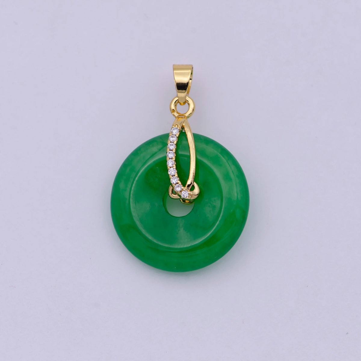 24k Gold Filled Round Jade Stone charm, Green Donut Stone Pendant, Jade Stone Pendant, Star Charm Jewelry Necklace, O-095,O-096,O-098 - DLUXCA