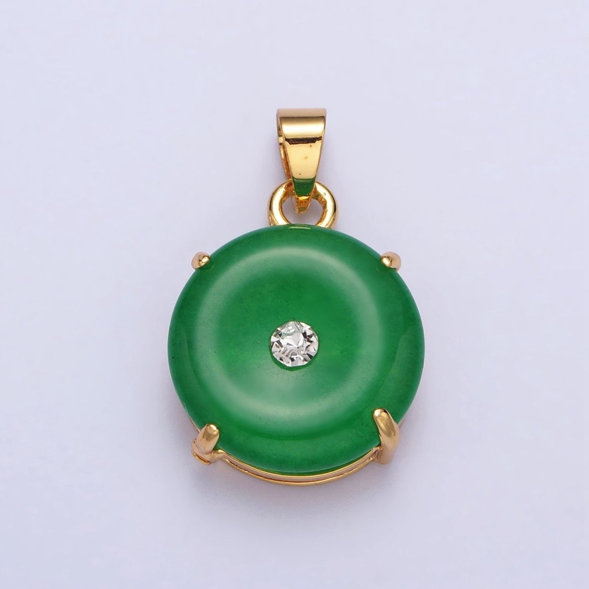 24k Gold Filled Round Jade Stone charm, Green, Purple Donut Stone Pendant w/ Micro Pave Stone Pendant W-640 W-641 AA-099 AA-100 - DLUXCA