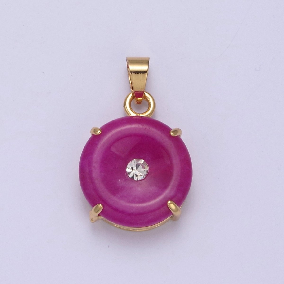 24k Gold Filled Round Jade Stone charm, Green, Purple Donut Stone Pendant w/ Micro Pave Stone Pendant W-640 W-641 AA-099 AA-100 - DLUXCA