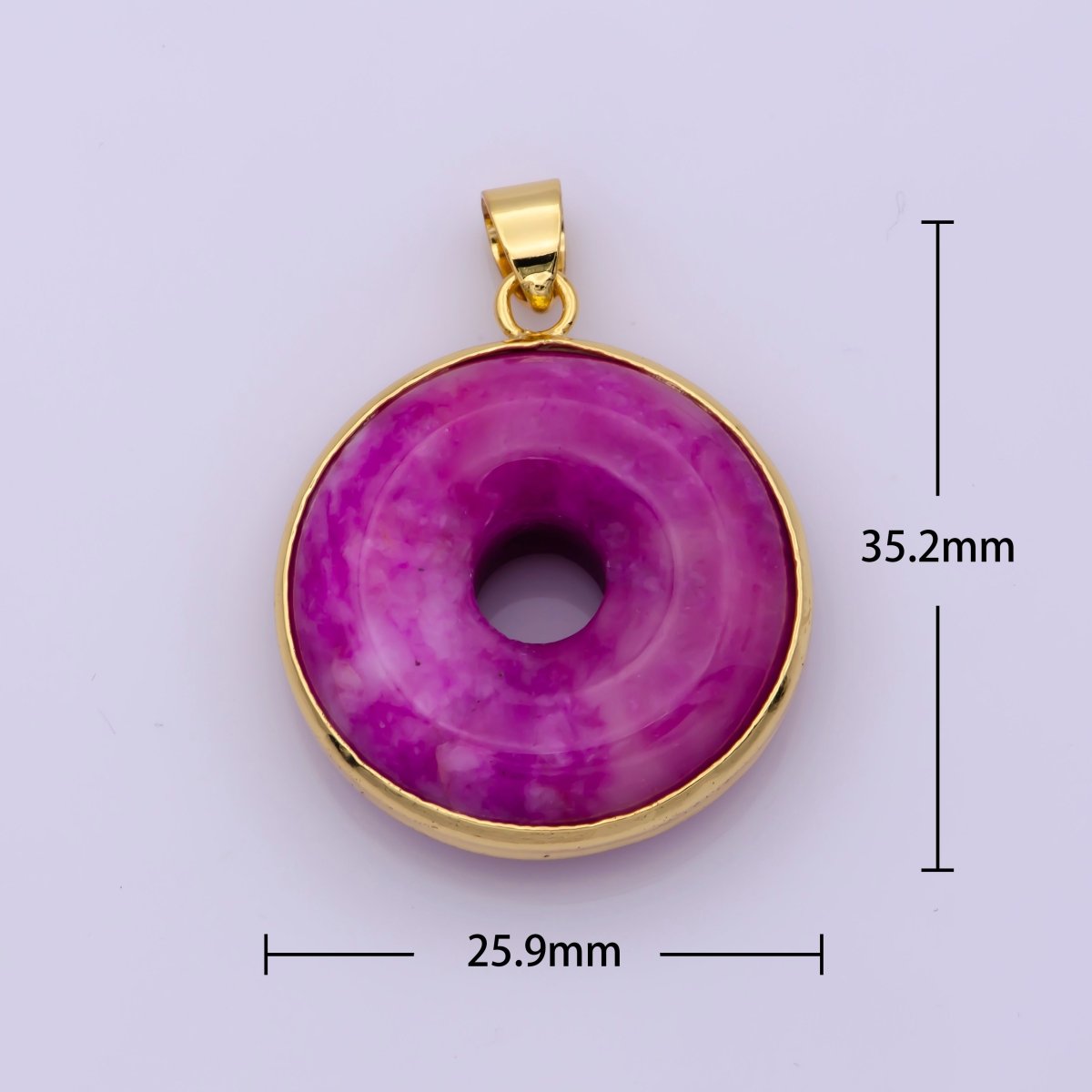 24k Gold Filled Round Jade Stone charm, Purple Donut Stone Pendant, Jade Stone Pendant, Colorful Charm Birthstone Jewelry Necklace O-262 - DLUXCA