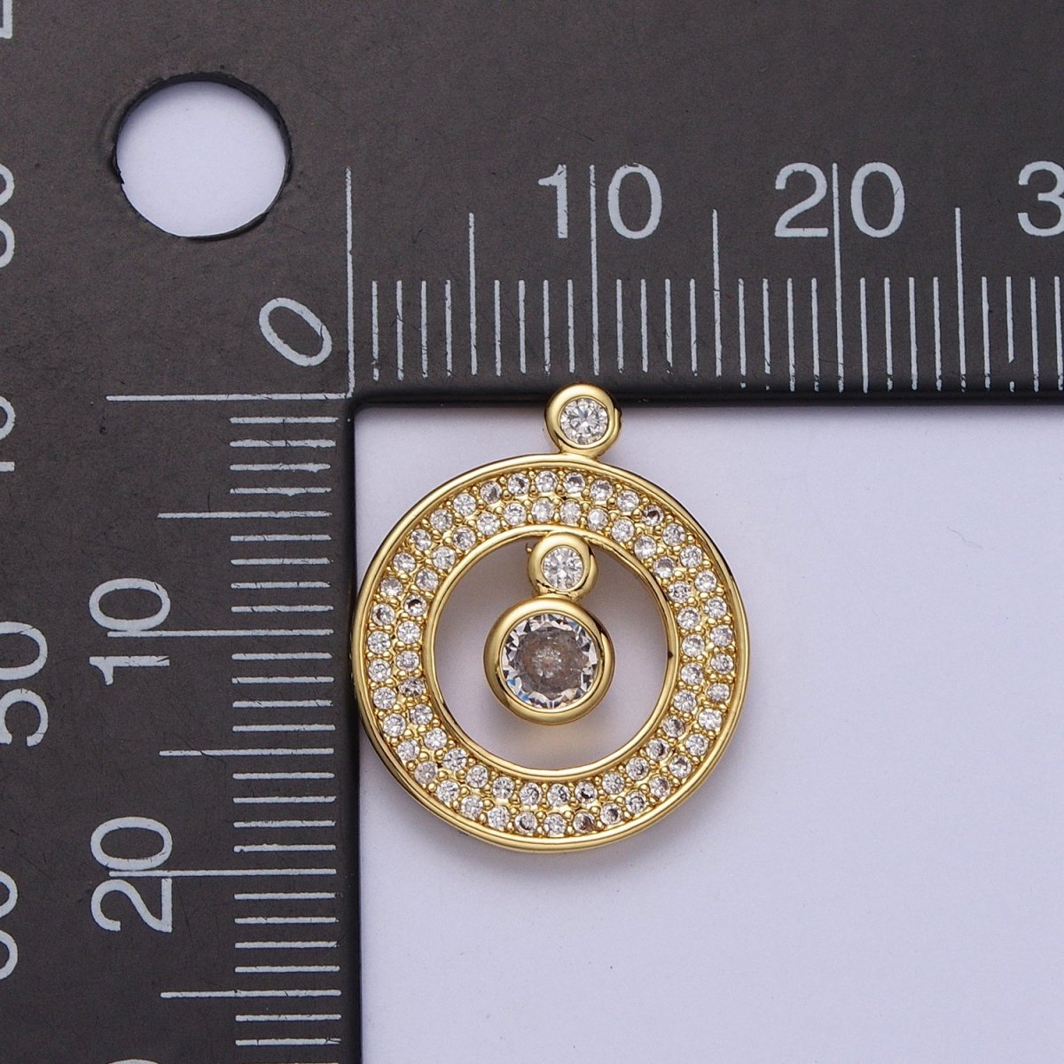 24K Gold Filled Round Micro Paved Open Pendant H-360 - DLUXCA