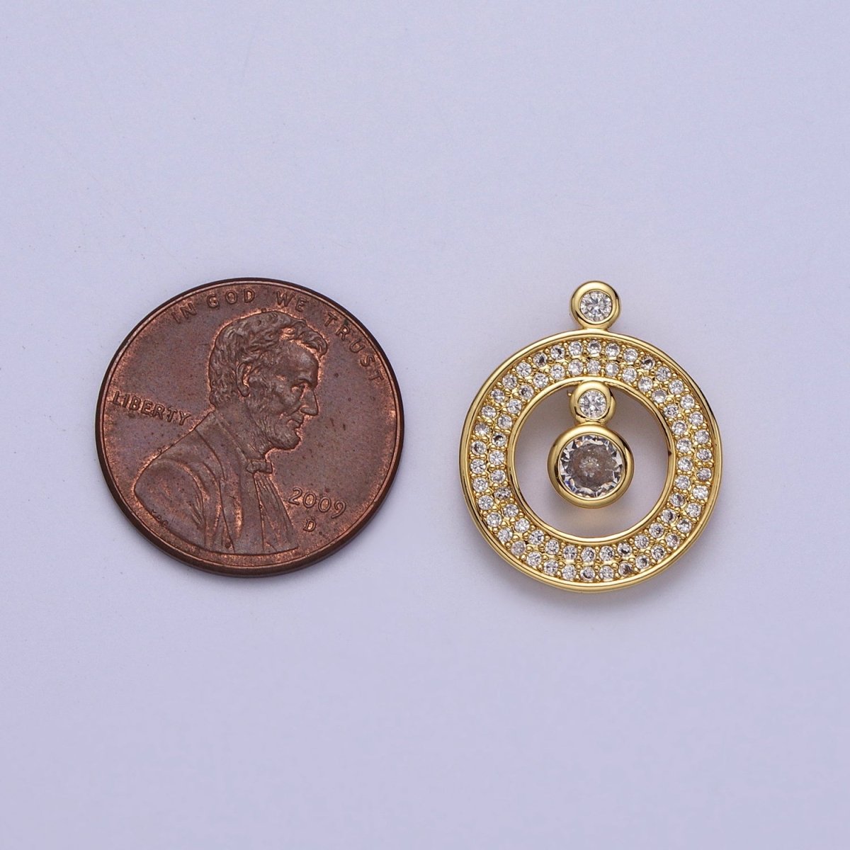 24K Gold Filled Round Micro Paved Open Pendant H-360 - DLUXCA