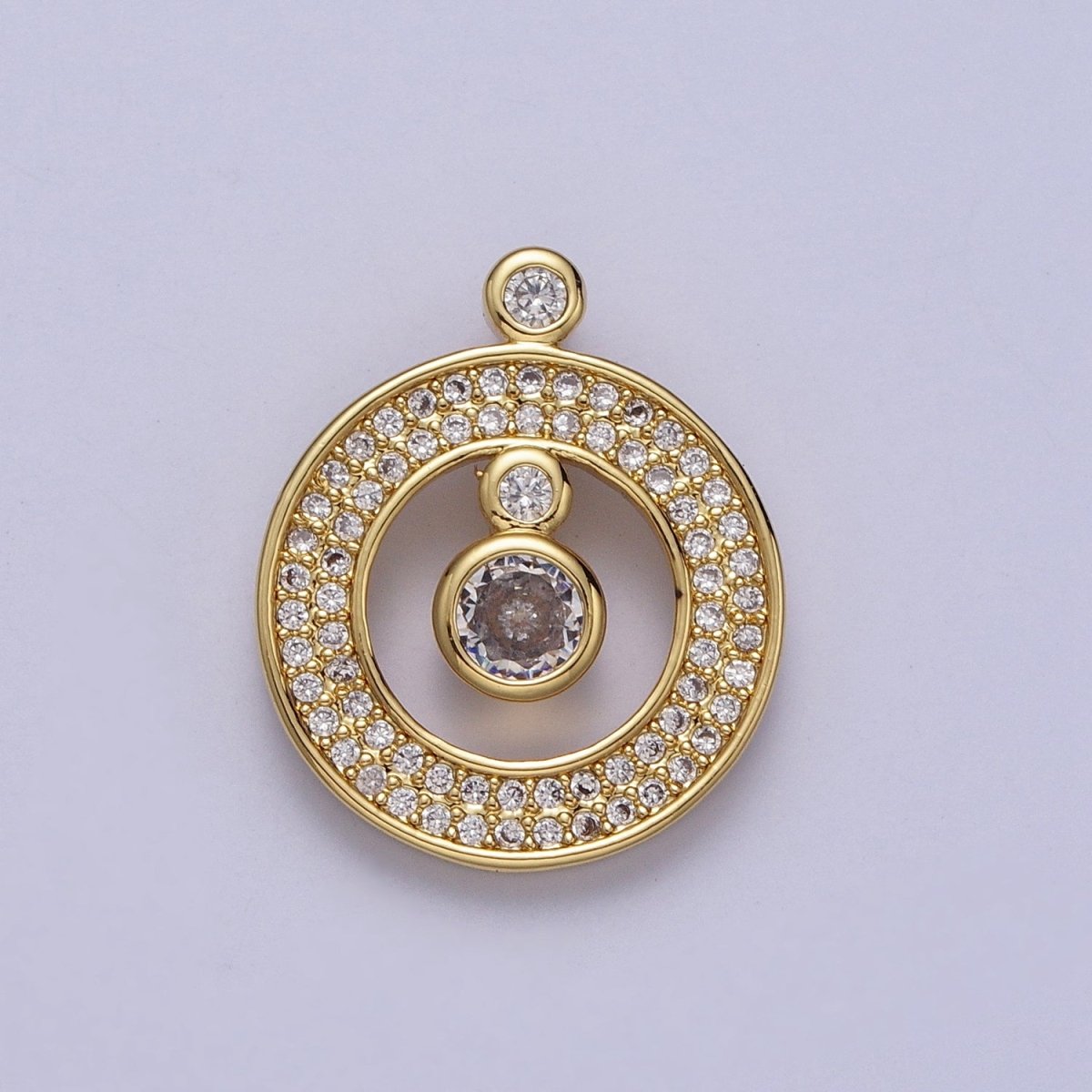 24K Gold Filled Round Micro Paved Open Pendant H-360 - DLUXCA