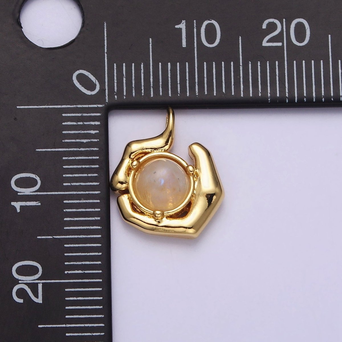 24K Gold Filled Round Moonstone Natural Gemstone Geometric Charm | AC1376 - DLUXCA