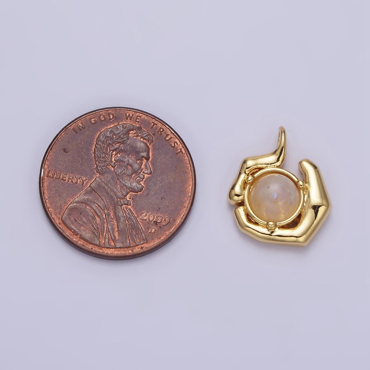 24K Gold Filled Round Moonstone Natural Gemstone Geometric Charm | AC1376 - DLUXCA