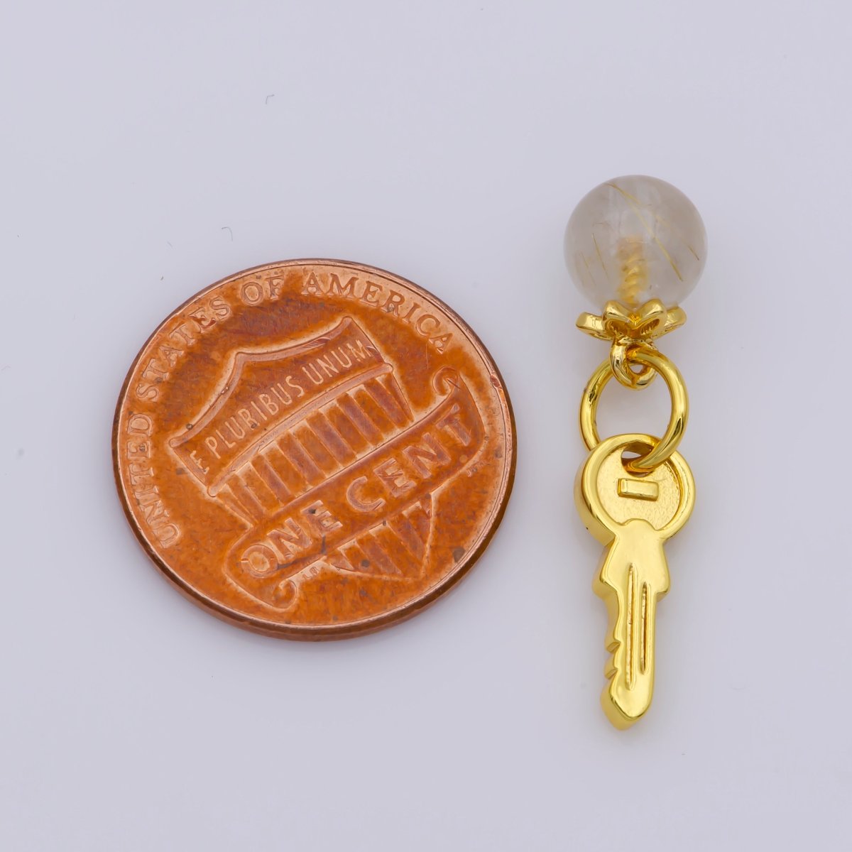 24K Gold Filled Round Natural Gemstone & Key/Heart Double Charm For Jewelry Making | M-518 M-519 - DLUXCA