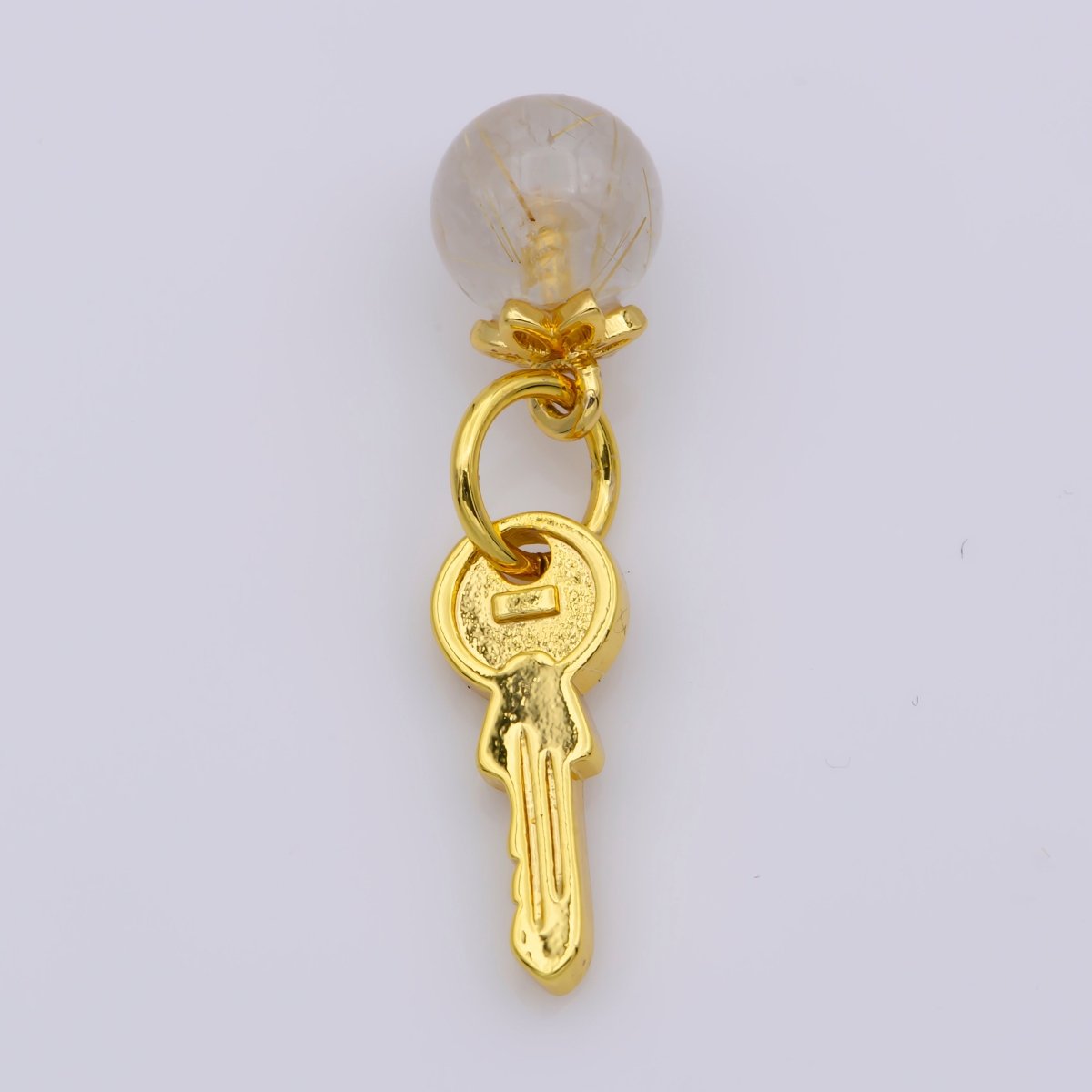 24K Gold Filled Round Natural Gemstone & Key/Heart Double Charm For Jewelry Making | M-518 M-519 - DLUXCA