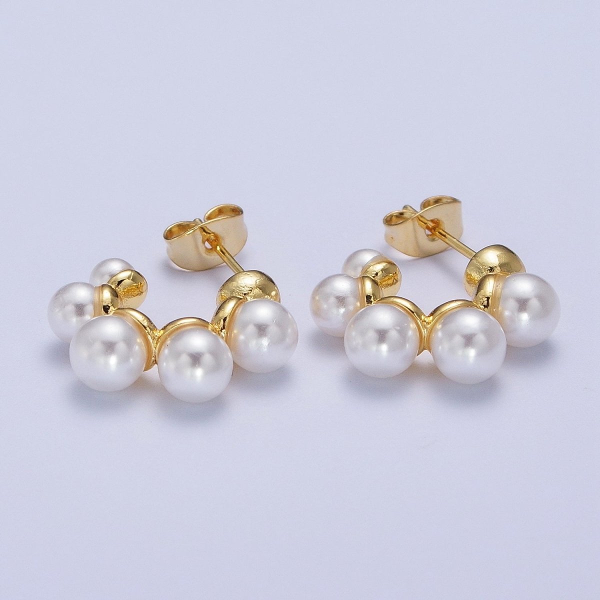 24K Gold Filled Round Pearl Lined C-Shaped 18mm Stud Earrings | Y-203 - DLUXCA