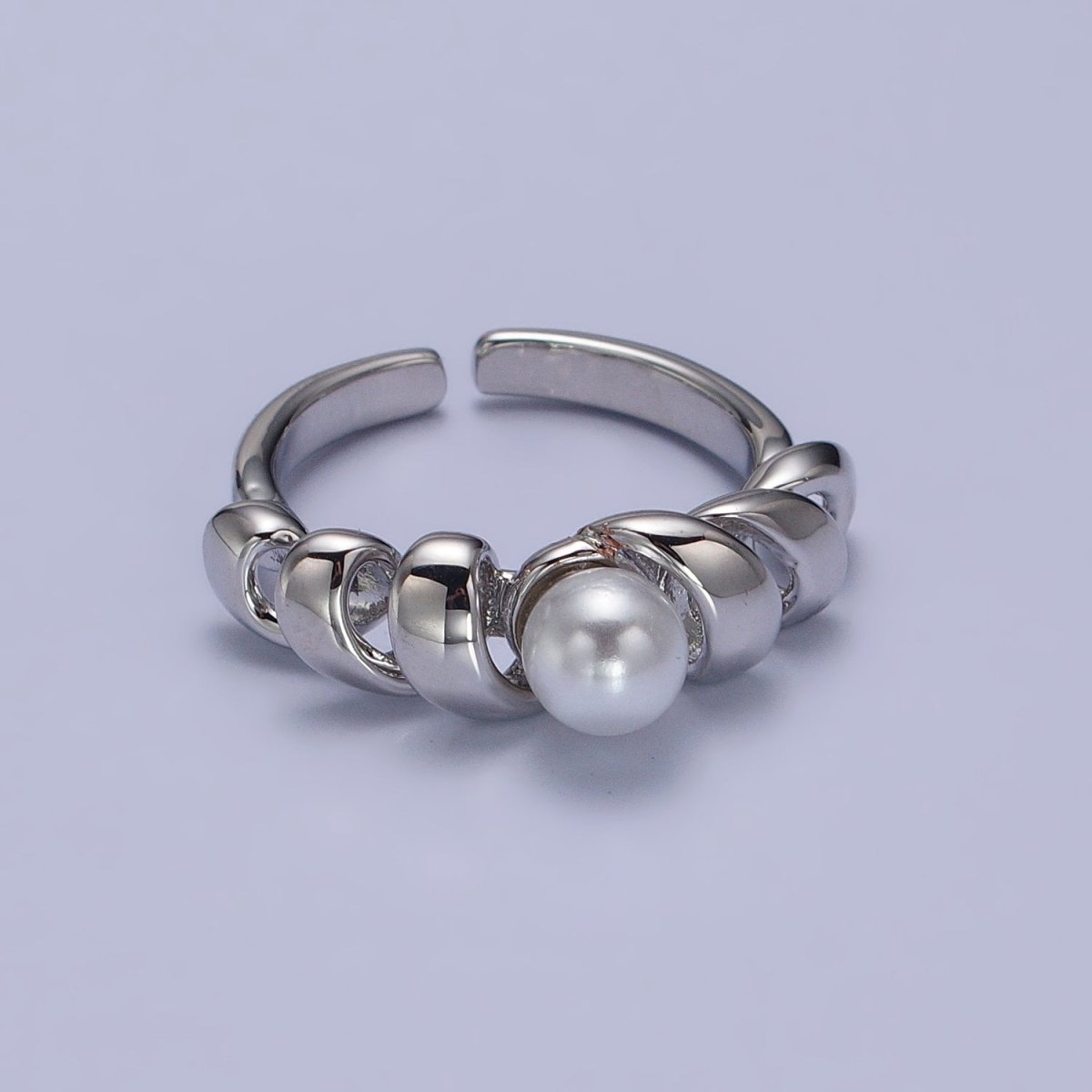 24K Gold Filled Round Pearl Twisted Coil Adjustable Ring in Gold & Silver | Y-592 Y-593 - DLUXCA