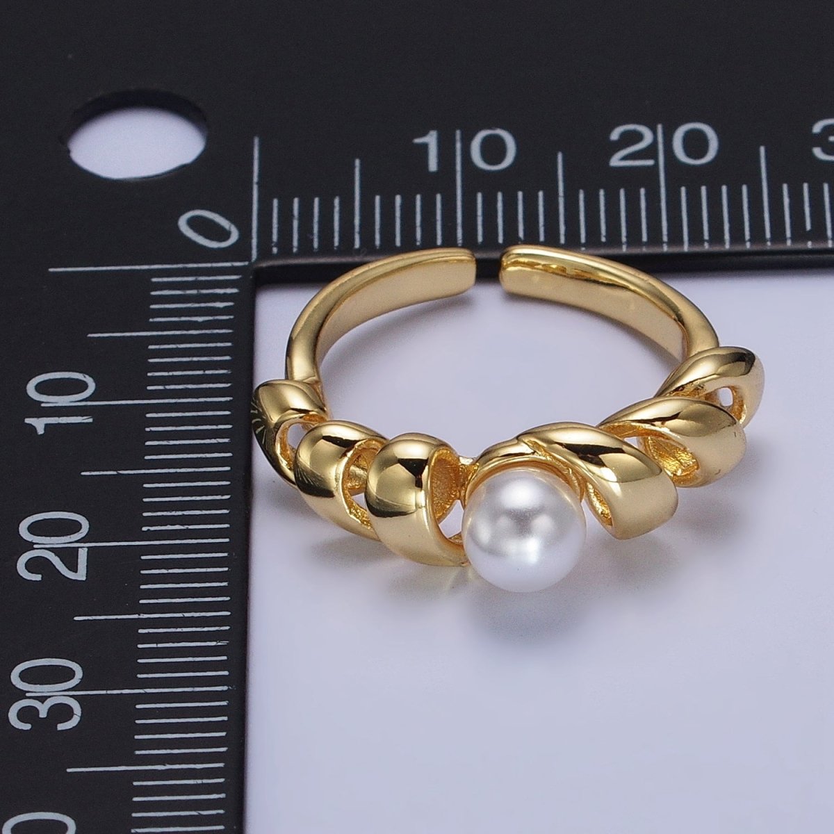 24K Gold Filled Round Pearl Twisted Coil Adjustable Ring in Gold & Silver | Y-592 Y-593 - DLUXCA