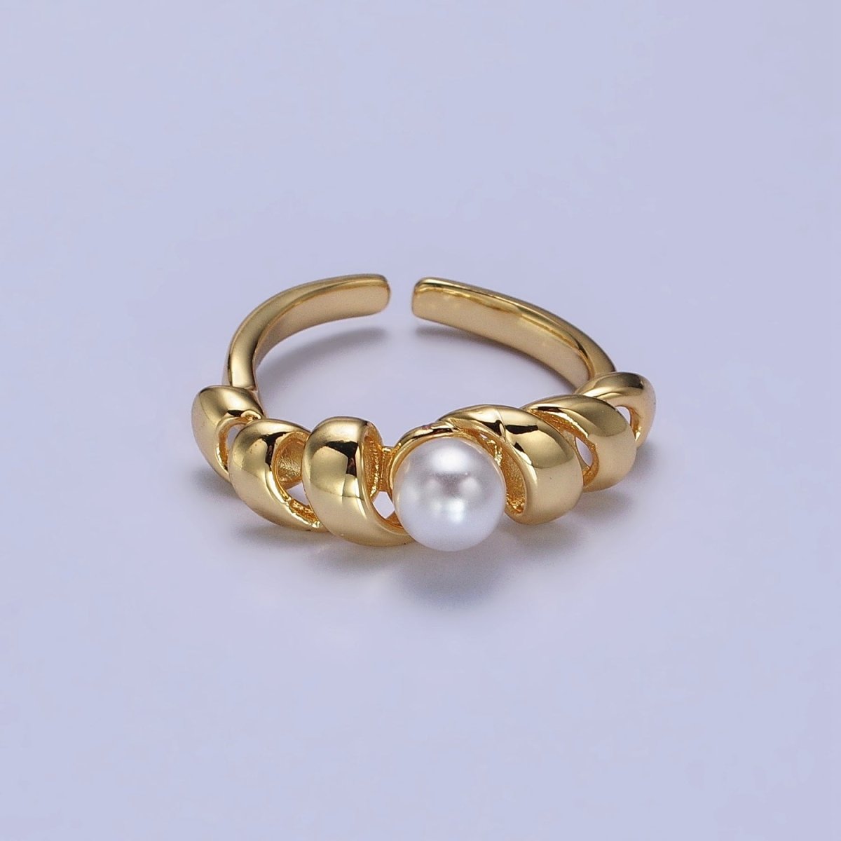 24K Gold Filled Round Pearl Twisted Coil Adjustable Ring in Gold & Silver | Y-592 Y-593 - DLUXCA