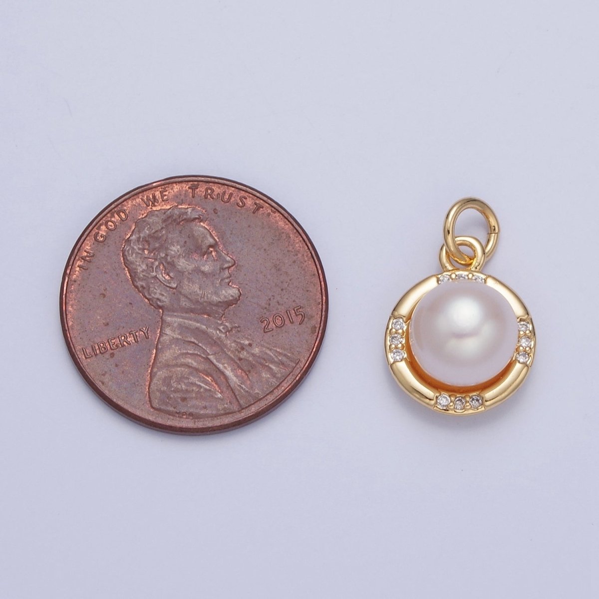 24K Gold Filled Round Shell Pearl Micro Pave CZ Gold Charm | X-067 - DLUXCA