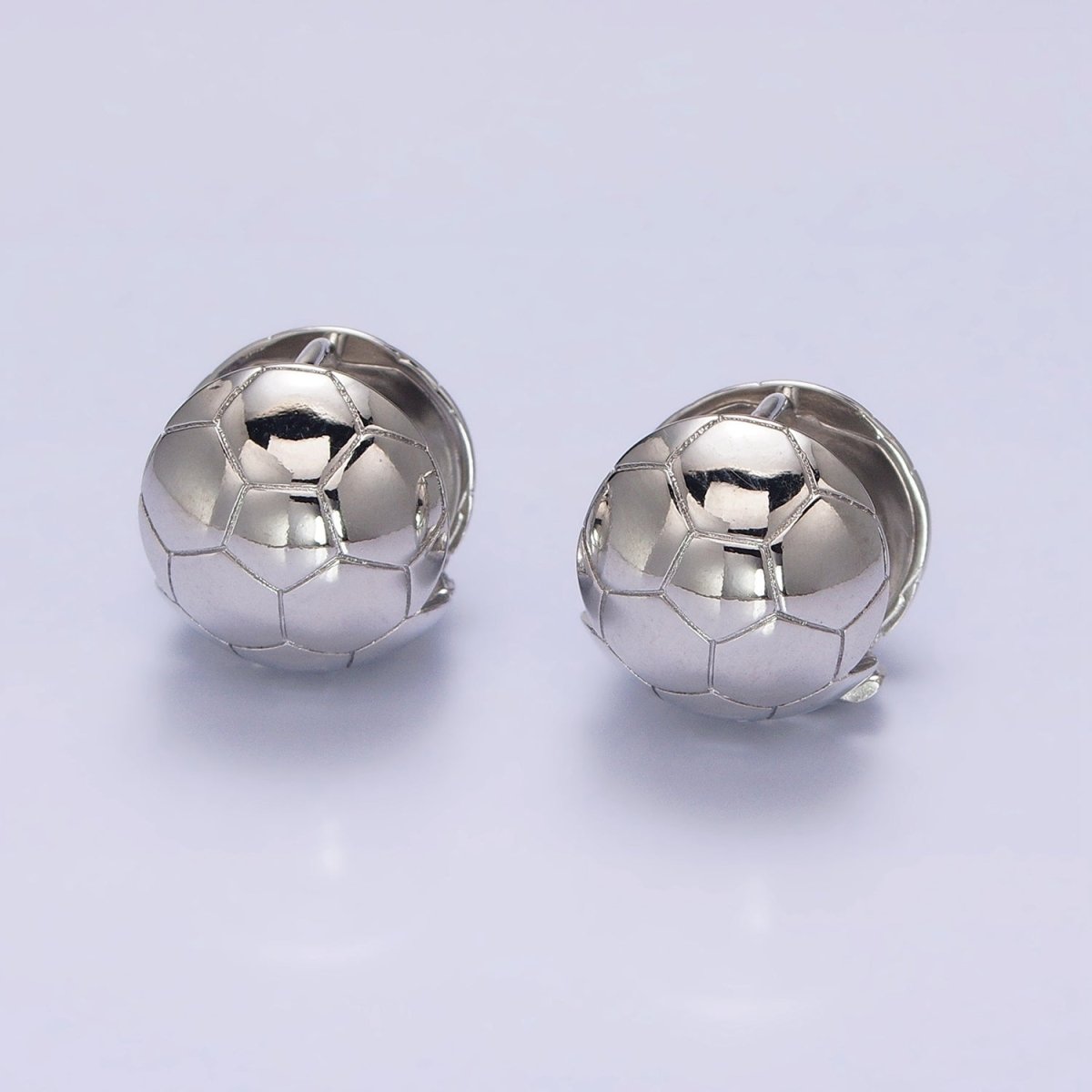 24K Gold Filled Round Soccer Sports Ball Dainty Huggie Earrings in Gold & Silver | AB374 AB1542 - DLUXCA