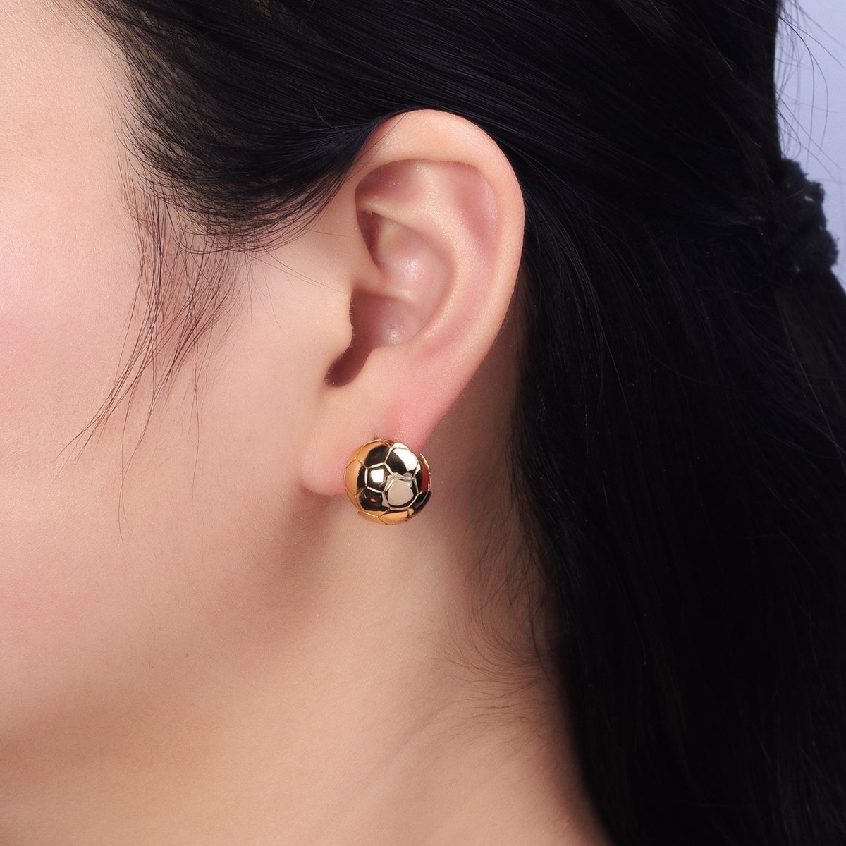 24K Gold Filled Round Soccer Sports Ball Dainty Huggie Earrings in Gold & Silver | AB374 AB1542 - DLUXCA
