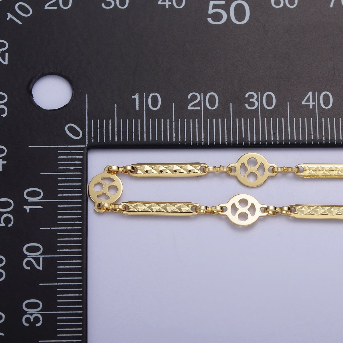 24K Gold Filled Round Textured Bar Connector Unfinished Designed Chain by Yard | ROLL-852 Clearance Pricing - DLUXCA