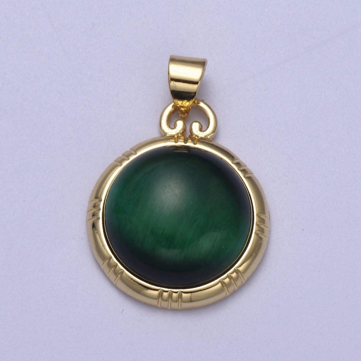24K Gold Filled Round Tiger Eye, Dark Green Aventurine, Fuchsia Agate Natural Healing Gemstone Pendant H-335 - H-337 - DLUXCA