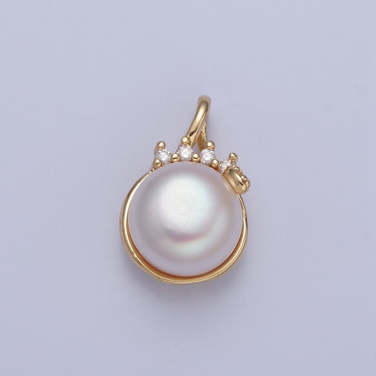 24K Gold Filled Round White Shell Pearl Crown Charm For Necklace Making H-686 - DLUXCA