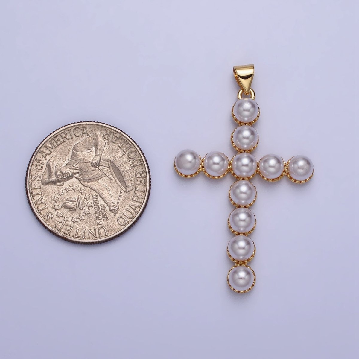 24K Gold Filled Rounded Pearl Lined Religious Cross Pendant in Gold & Silver | AA201 AA202 - DLUXCA