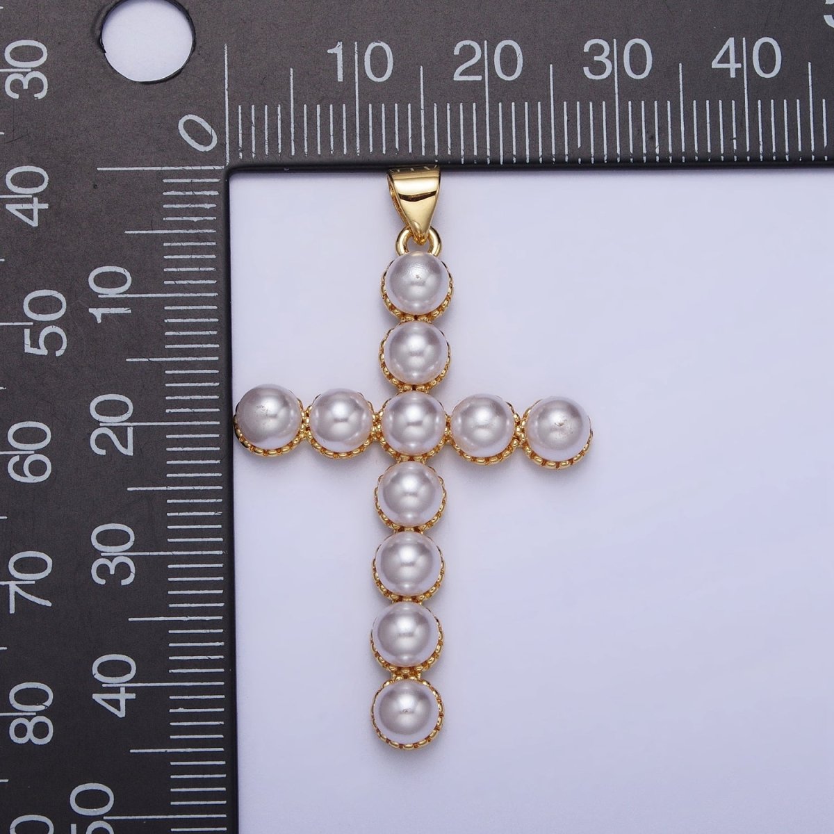 24K Gold Filled Rounded Pearl Lined Religious Cross Pendant in Gold & Silver | AA201 AA202 - DLUXCA