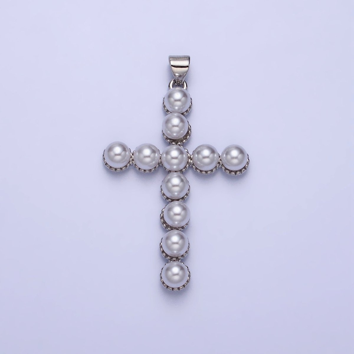 24K Gold Filled Rounded Pearl Lined Religious Cross Pendant in Gold & Silver | AA201 AA202 - DLUXCA