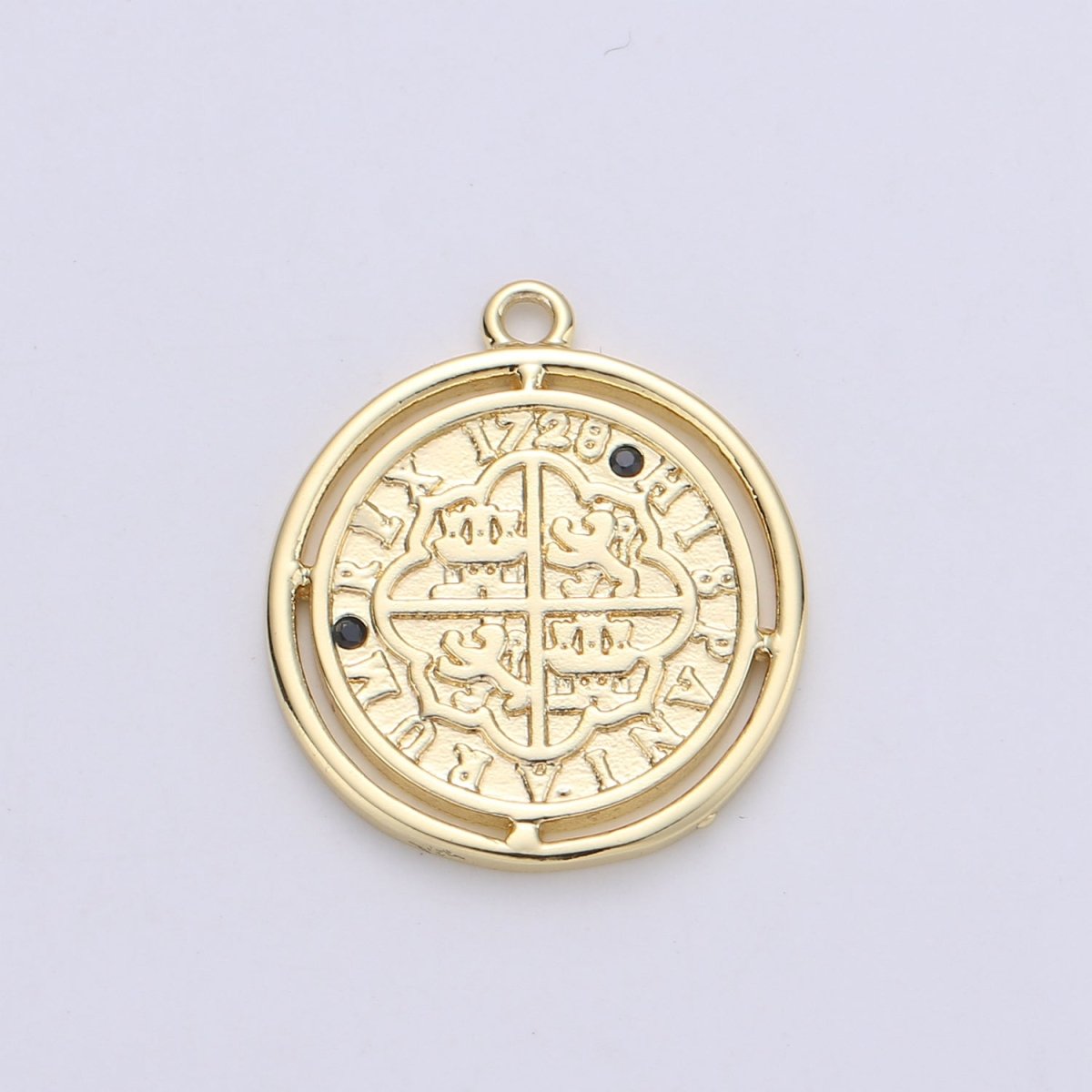 24K Gold Filled Rustic Black Turquoise or Pink Medallion Coin Dainty Charm with Micro Pave Cubic Zirconia CZ Stone for Necklace or Bracelet C-891 C-927 C-929 - DLUXCA
