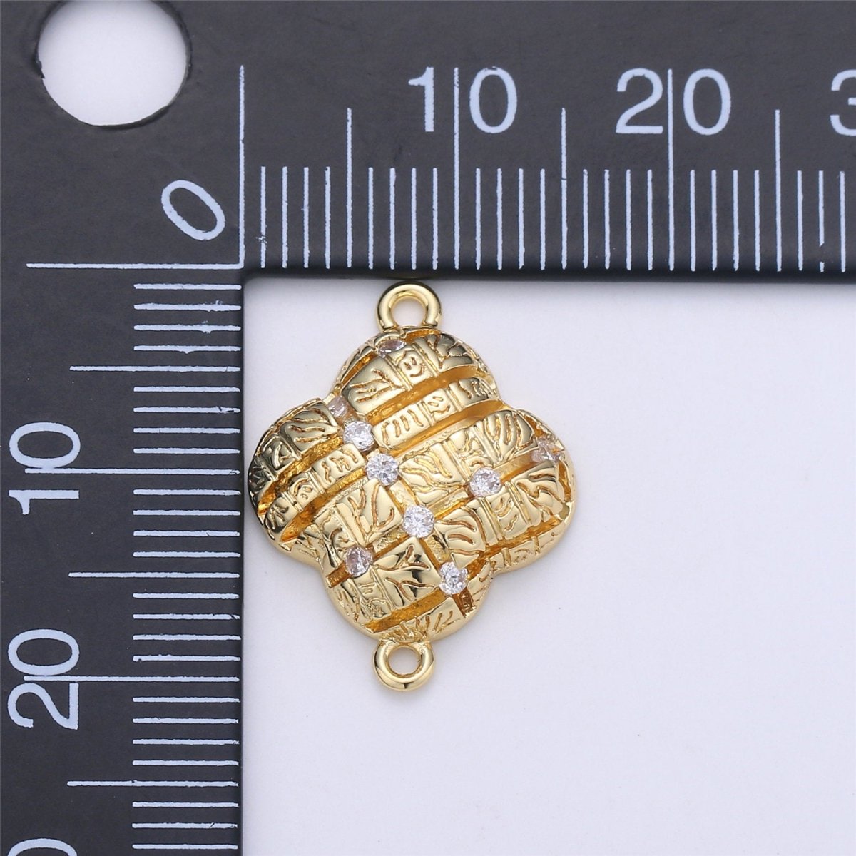 24K Gold Filled Rustic Cute Flower Dainty Connector with Micro Pave Cubic Zirconia CZ Stone for Necklace or Bracelet F-364 - DLUXCA