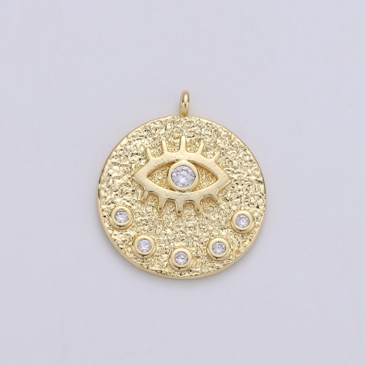 24K Gold Filled Rustic Dainty Evil Eye Charm with Micro Pave Cubic Zirconia CZ Stone for Peaceful Spiritual Necklace or Bracelet, C-928 - DLUXCA