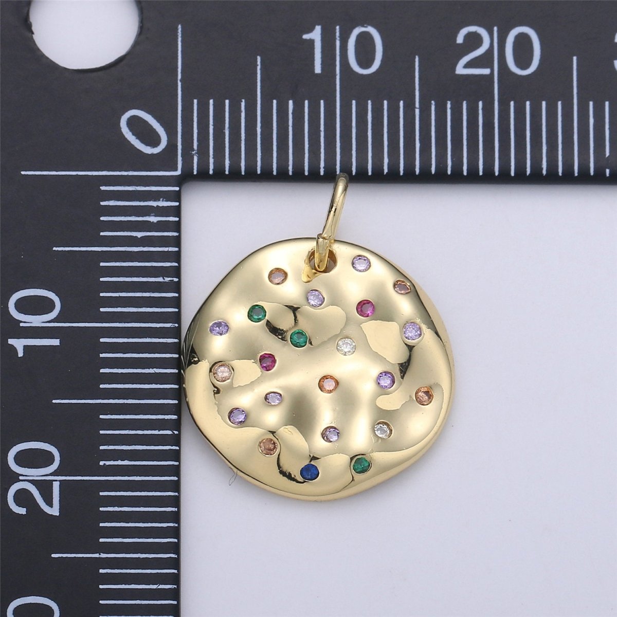 24K Gold filled Rustic Geometric Dainty Charm with Micro Pave Multi Color Rainbow Cubic Zirconia CZ Stone for Necklace or Bracelet, C-904 - DLUXCA