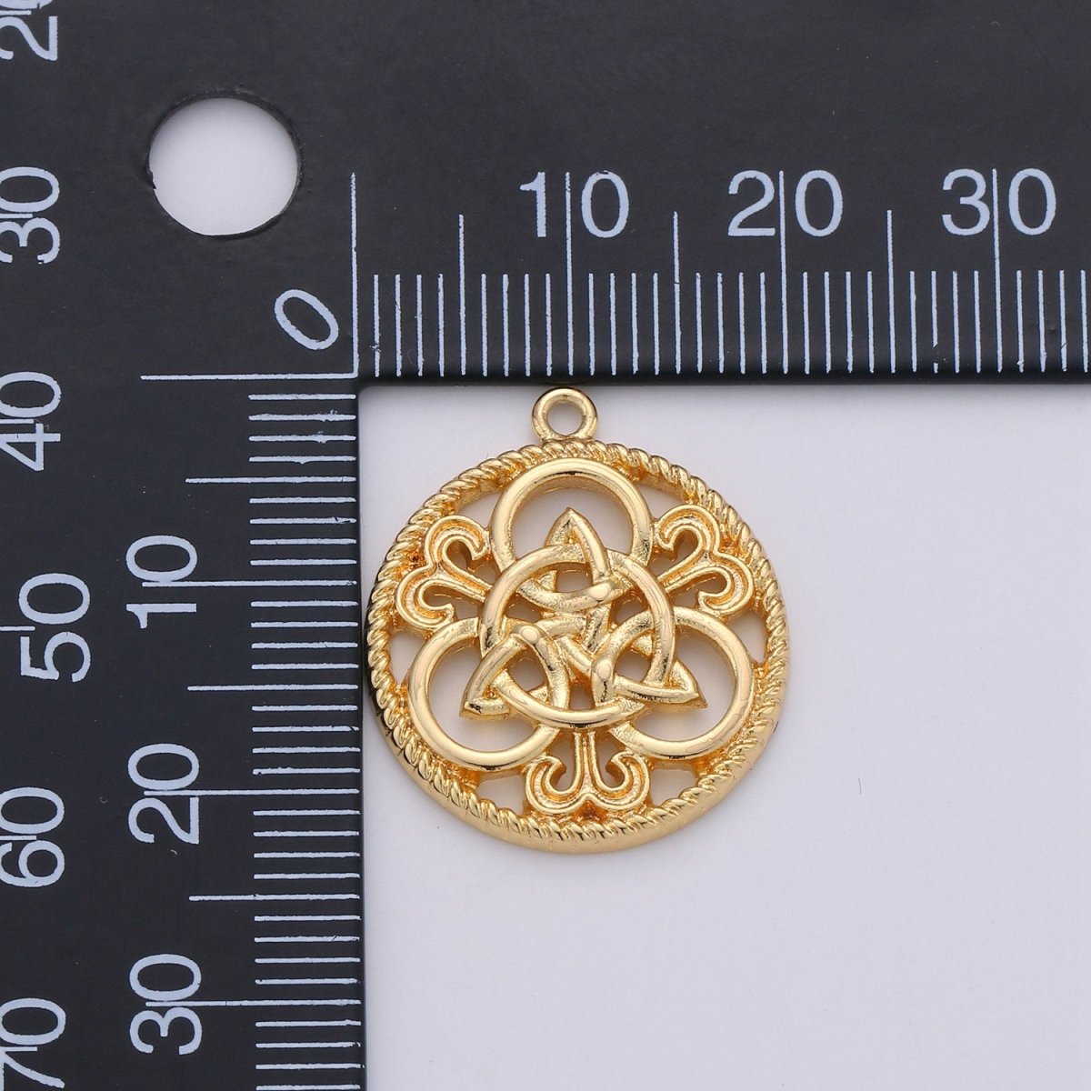 24K Gold Filled Rustic Geometric Flower Pattern Mosaic Charm for Necklace or Bracelet, C-889 - DLUXCA