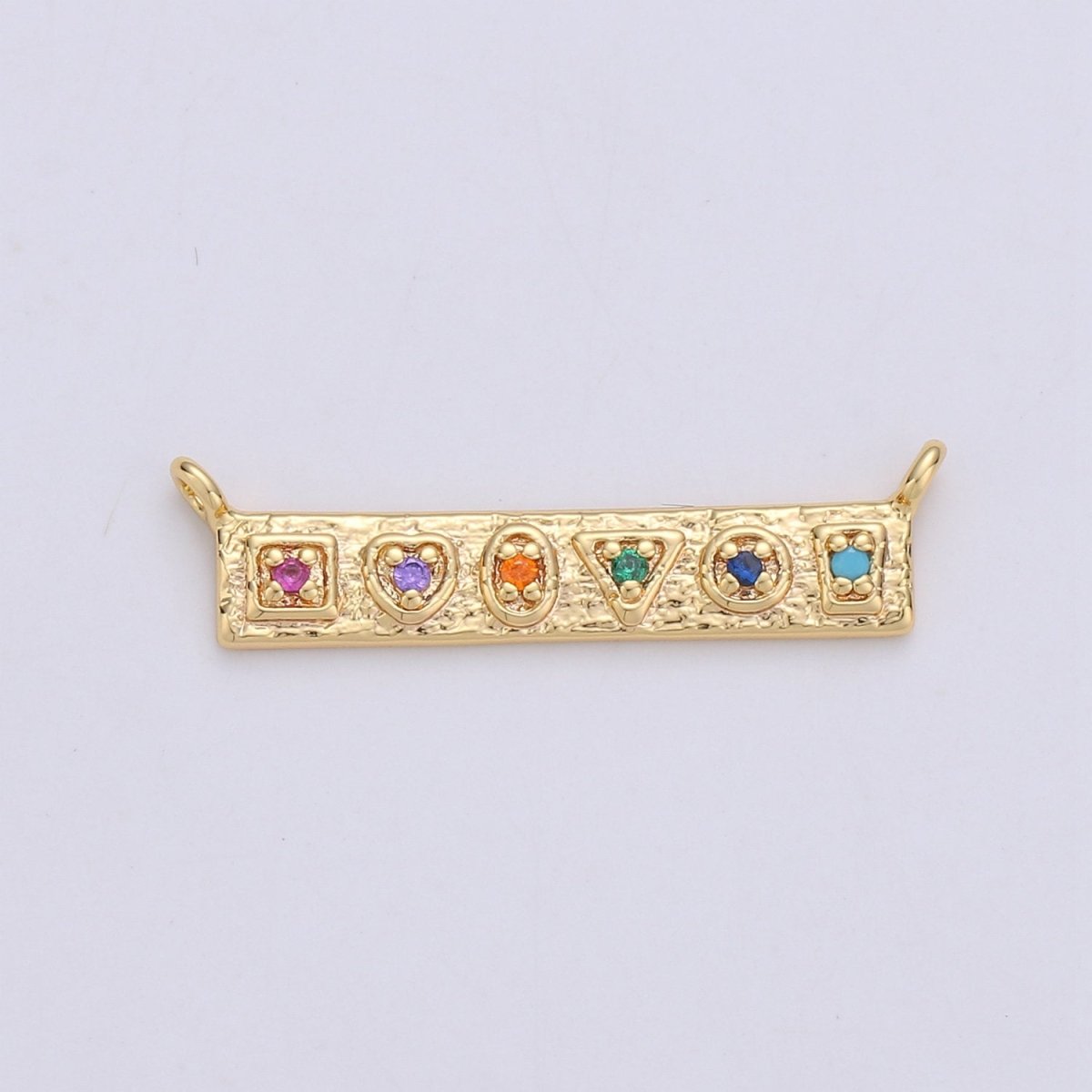 24K Gold Filled Rustic Geometric Shape Connector with Micro Pave Multi Color Cubic Charm double bail for Necklace or Bracelet F-358 F-359 - DLUXCA