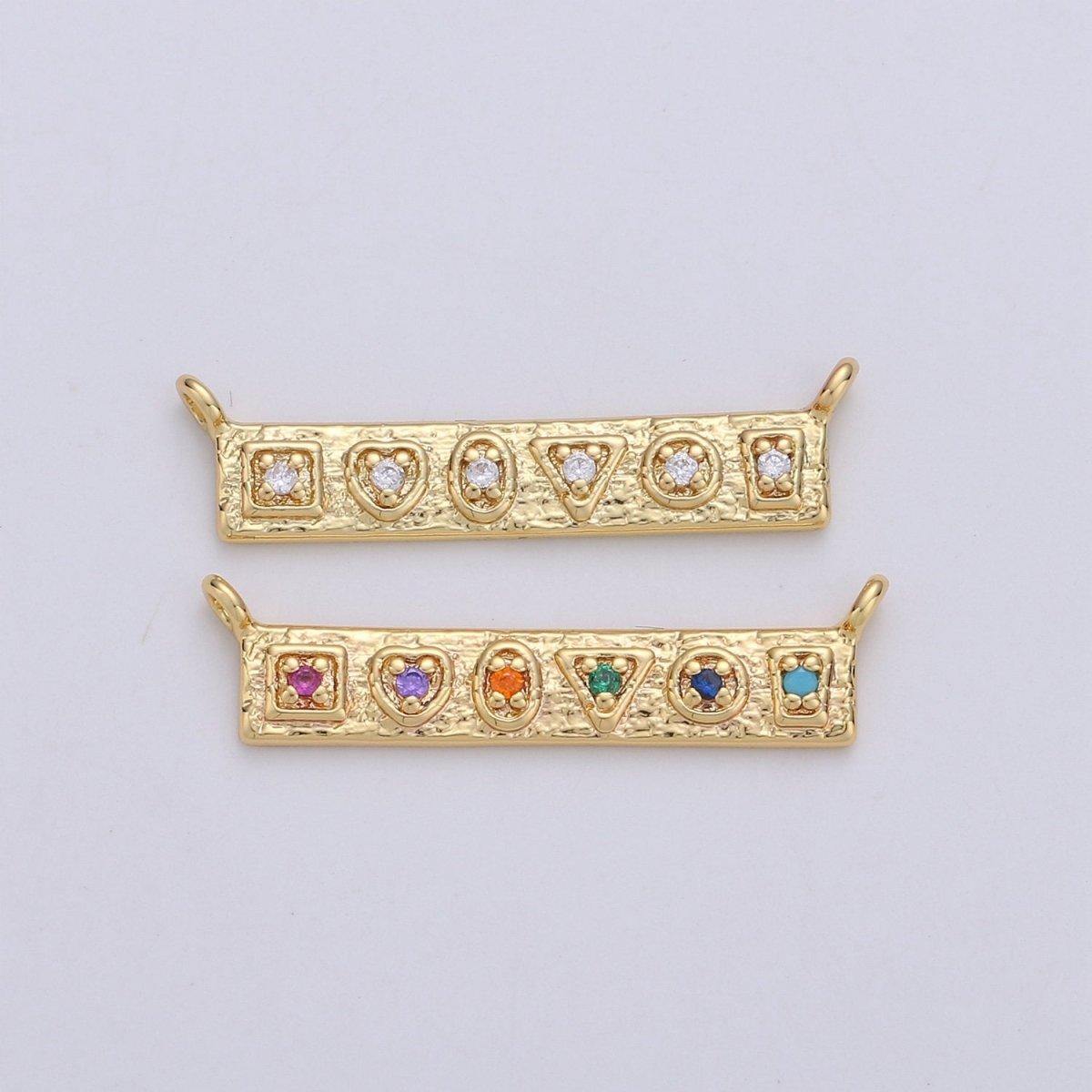 24K Gold Filled Rustic Geometric Shape Connector with Micro Pave Multi Color Cubic Charm double bail for Necklace or Bracelet F-358 F-359 - DLUXCA