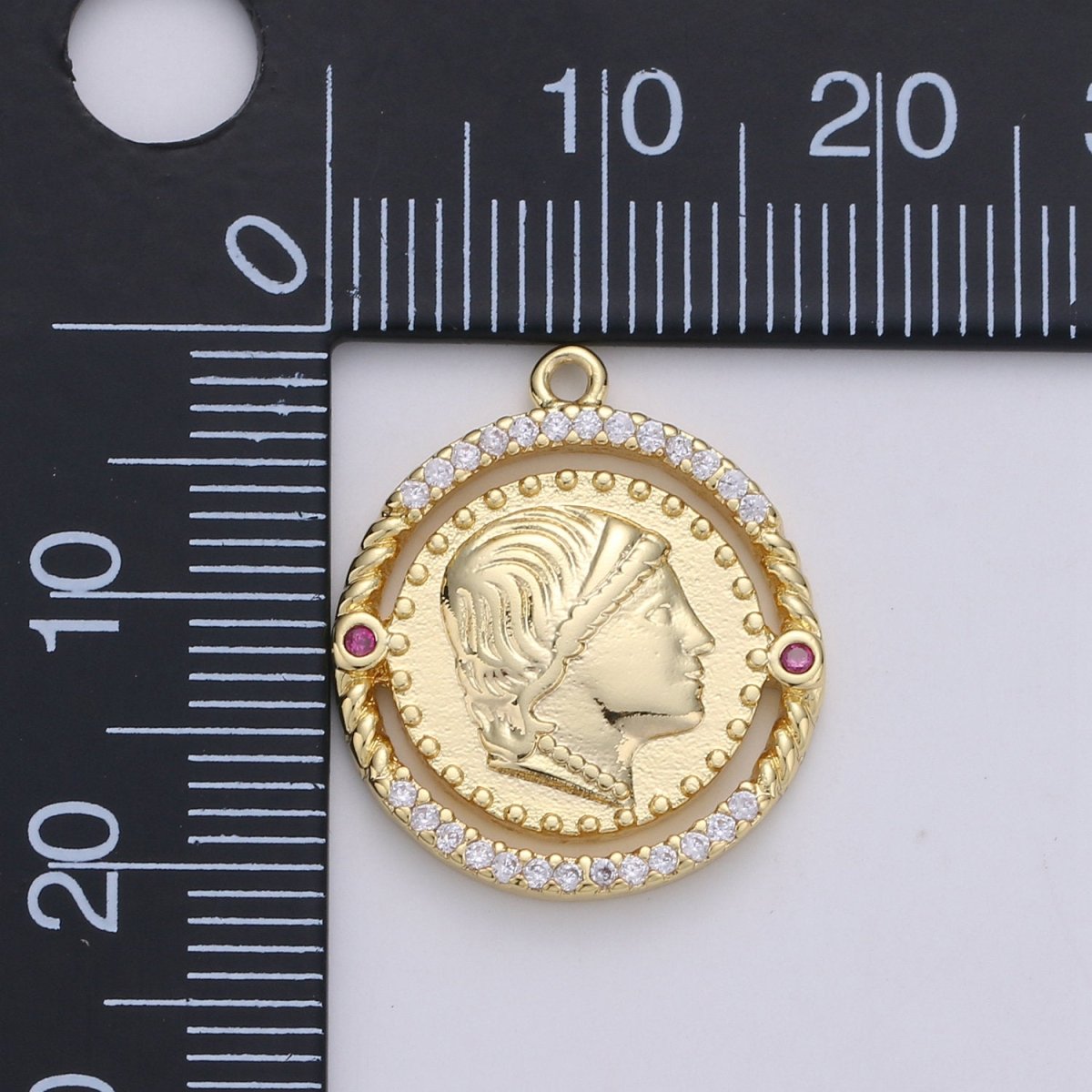 24K Gold Filled Rustic Queen King Ruler Dainty Charm with Black or Pink Micro Pave Cubic Zirconia CZ Stone for Necklace or Bracelet, C-910 ,C-931 - DLUXCA