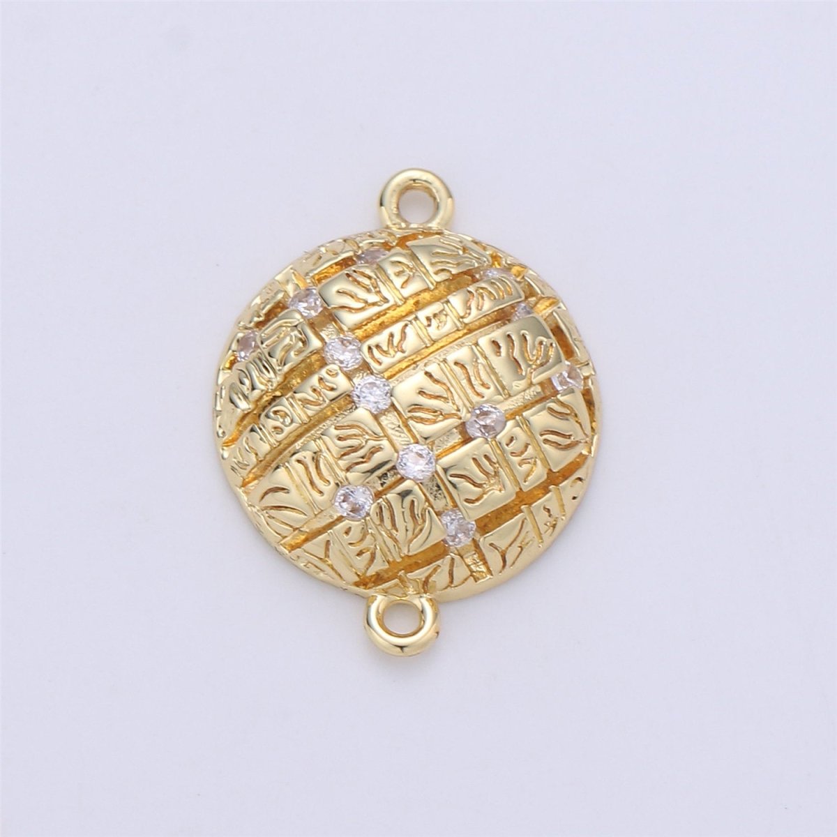 24K Gold filled Rustic Round Dainty Connector with Micro Pave Cubic Zirconia CZ Stone for Necklace or Bracelet F-361 - DLUXCA