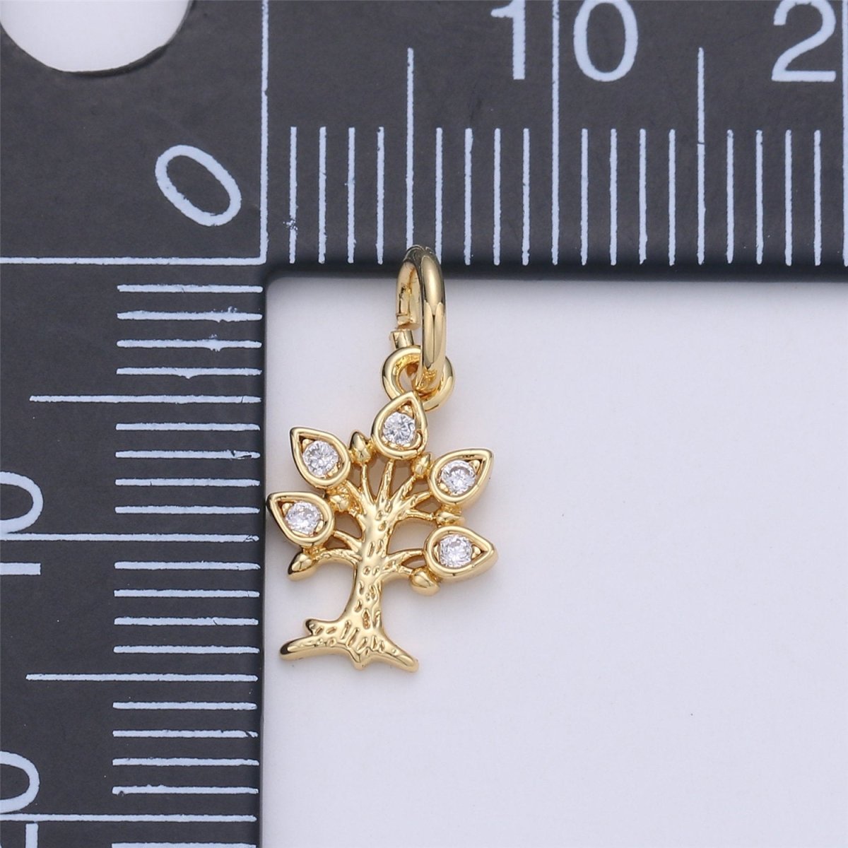 24K Gold filled Rustic Tree of Life Dainty Charm with Micro Pave charm Cubic Zirconia CZ Stone for Necklace or Bracelet, C-917 - DLUXCA