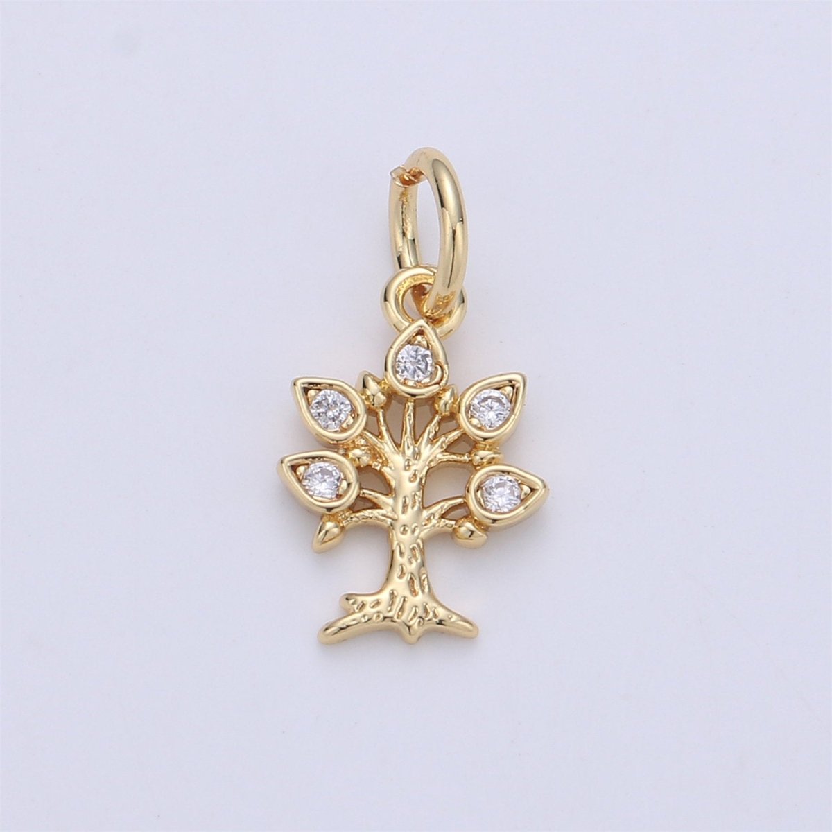 24K Gold filled Rustic Tree of Life Dainty Charm with Micro Pave charm Cubic Zirconia CZ Stone for Necklace or Bracelet, C-917 - DLUXCA