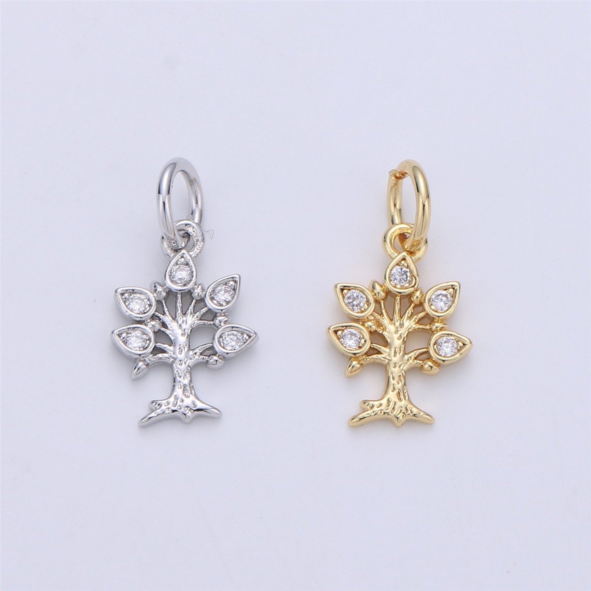 24K Gold filled Rustic Tree of Life Dainty Charm with Micro Pave charm Cubic Zirconia CZ Stone for Necklace or Bracelet, C-917 - DLUXCA