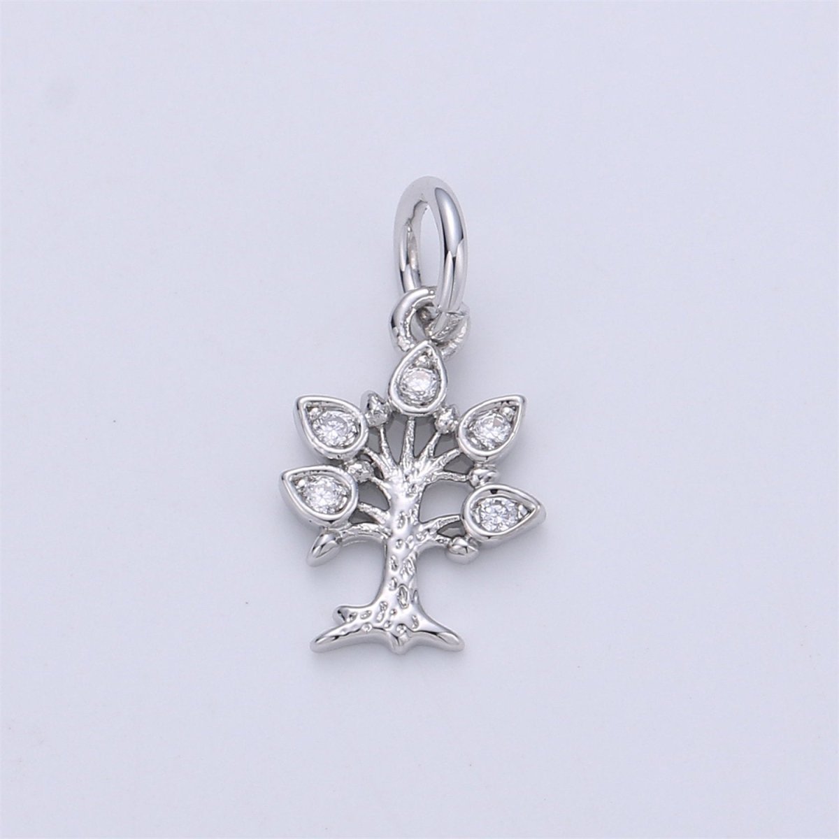 24K Gold filled Rustic Tree of Life Dainty Charm with Micro Pave charm Cubic Zirconia CZ Stone for Necklace or Bracelet, C-917 - DLUXCA