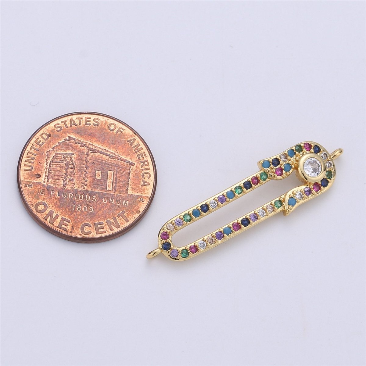 24k gold filled Safety Pin Connector Rainbow Micro Pave Charm Connector for Bracelet Necklace Earring Component F-331 - DLUXCA