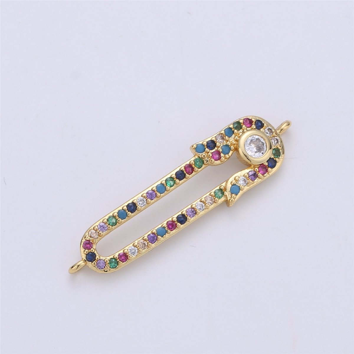 24k gold filled Safety Pin Connector Rainbow Micro Pave Charm Connector for Bracelet Necklace Earring Component F-331 - DLUXCA