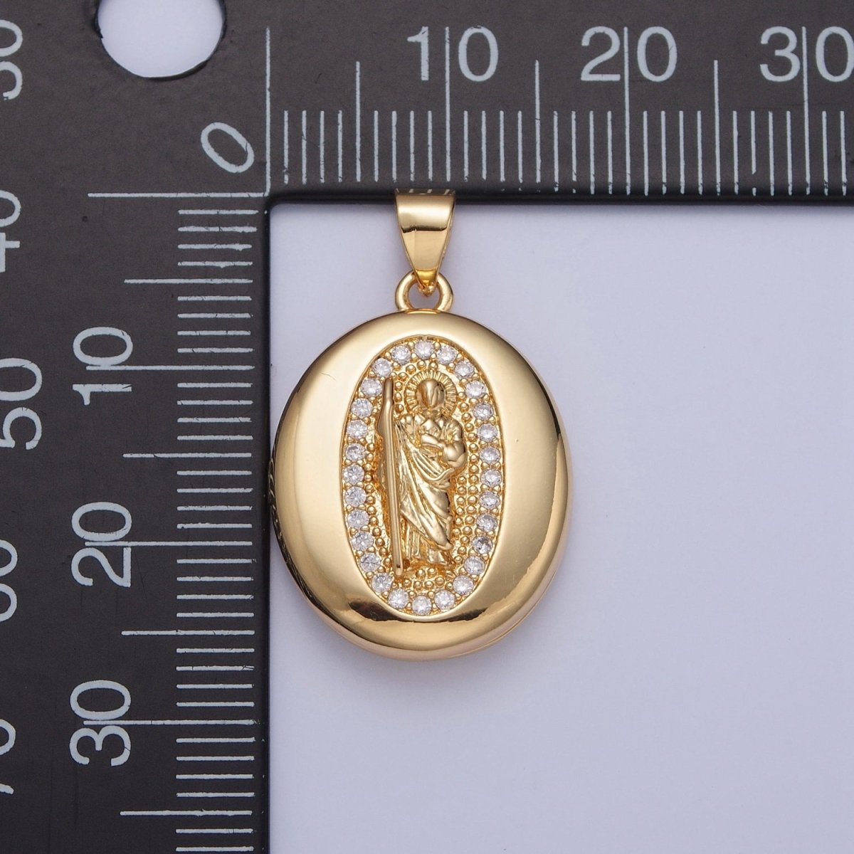 24K Gold Filled Saint Benedict / Virgin Mary Locket Oval Pendant, Micro Pave Clear Cubic Zirconia CZ Religious Jewelry H-092 H-105 - DLUXCA