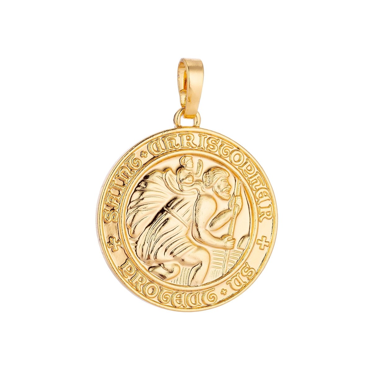 24K Gold Filled Saint Christopher Protect Us, Medallion Coin, Necklace Pendant Charm Bails Findings for Jewelry Making H-609 - DLUXCA