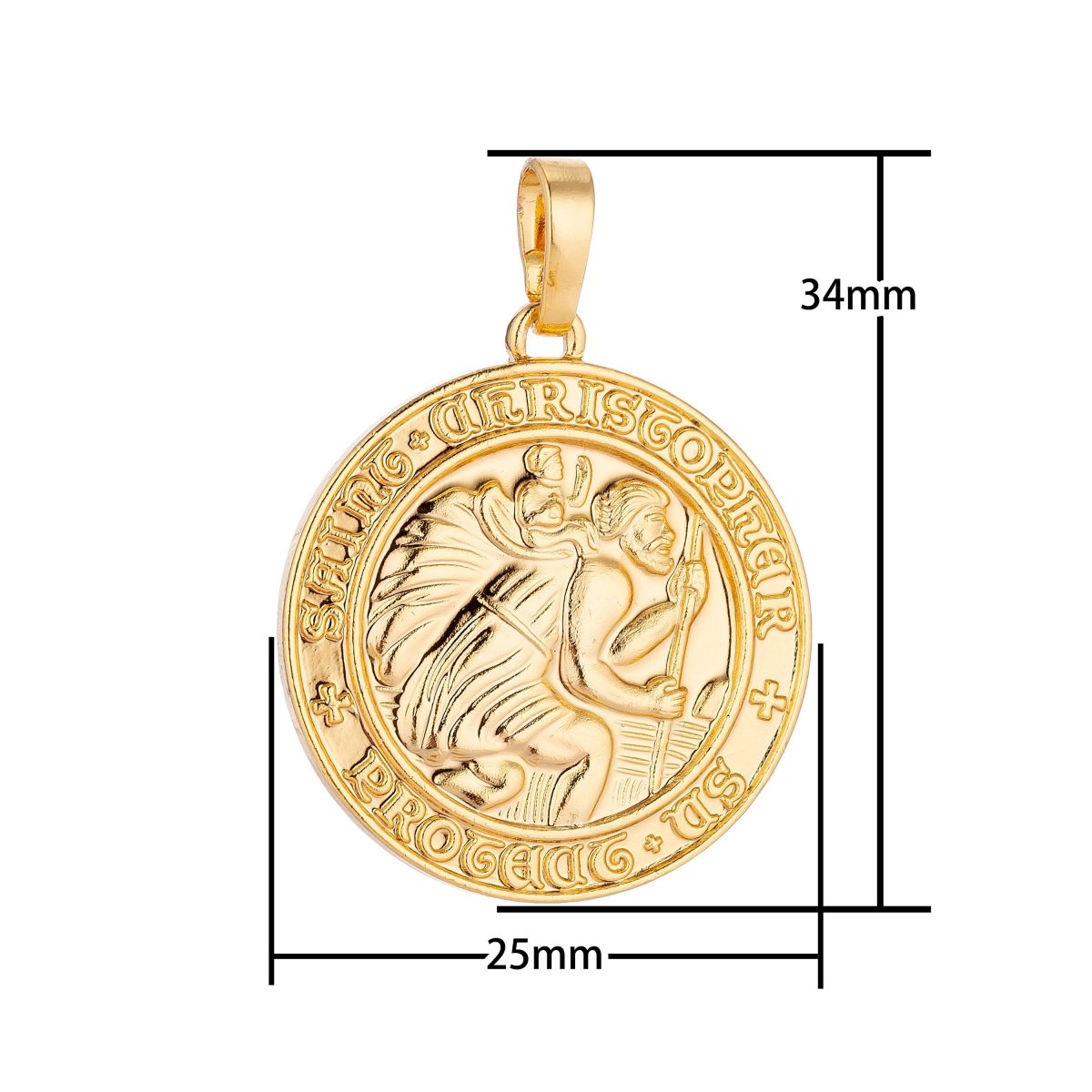 24K Gold Filled Saint Christopher Protect Us, Medallion Coin, Necklace Pendant Charm Bails Findings for Jewelry Making H-609 - DLUXCA