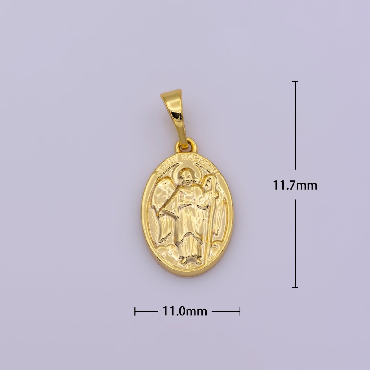 24k Gold Filled Saint Raphael Oval Pendant Double Sided Religious Charm N-1441 - DLUXCA