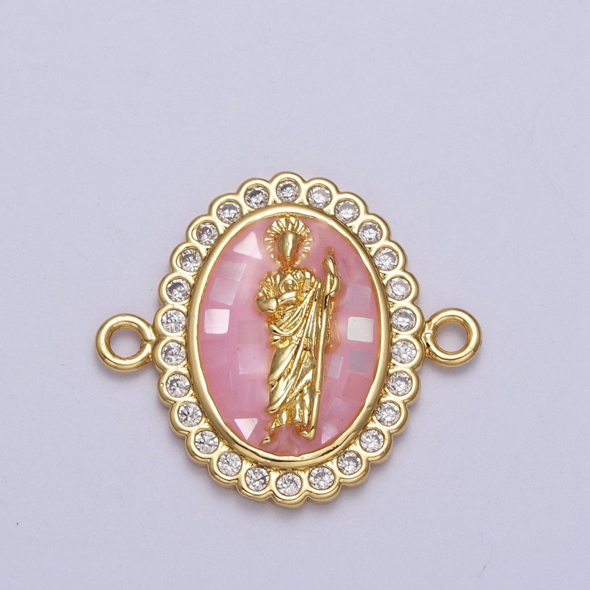24K Gold Filled Saint St. Jude White, Pink, Purple Shell Opal Link Connector | Y-662 ~ Y-664 - DLUXCA