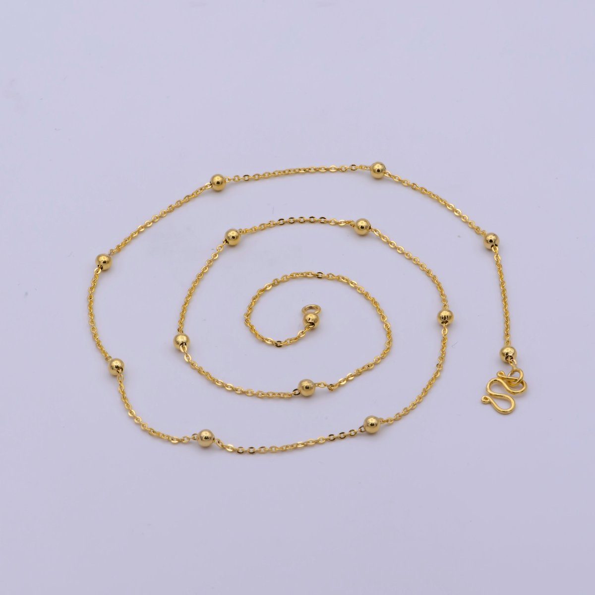 24K Gold Filled Satellite Chain Necklace, 17.5 Inch Cable Chain Necklace, Dainty 1.2mm Ball Necklace w/ M Clasp | WA-471 Clearance Pricing - DLUXCA