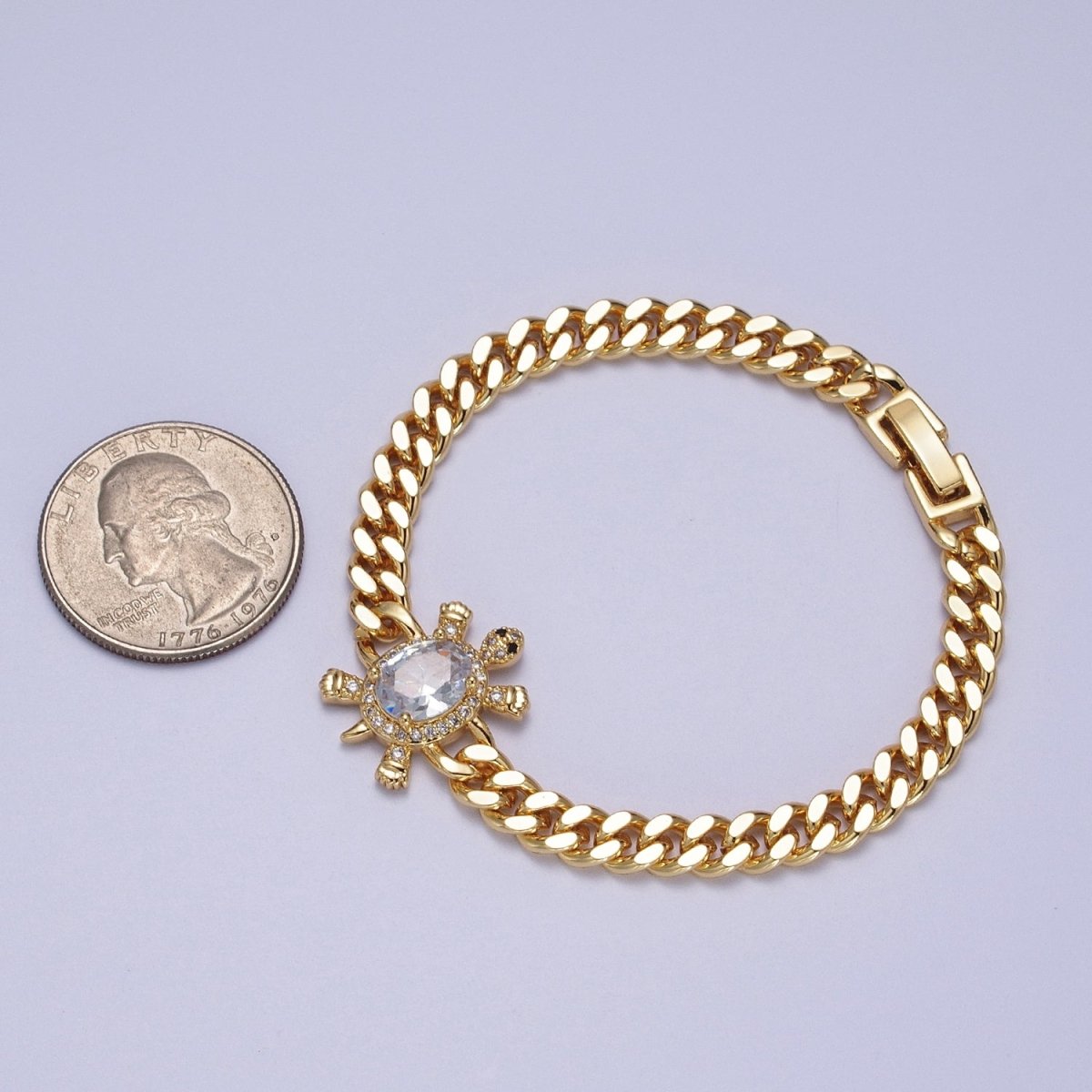 24K Gold Filled Sea Turtle Micro Paved Cubic Zirconia Curb Bracelet | WA-1300 WA-1301 WA-1302 Clearance Pricing - DLUXCA